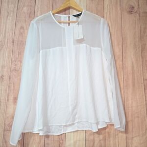 Zara Women Sheer Panel Long-Sleeve Blouse Size  XL NWT